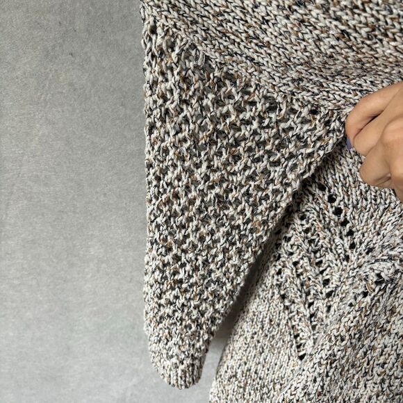 J. Jill XL Tan Open Weave Chunky V-Neck Pullover Multicolored Flek Sweater - Picture 4 of 6